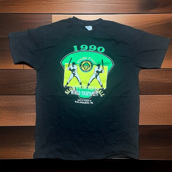 VINTAGE 90s Kalamazoo Softball T-Shirt Size XL Retro Single Stitch Baseball - Picture 1 of 3